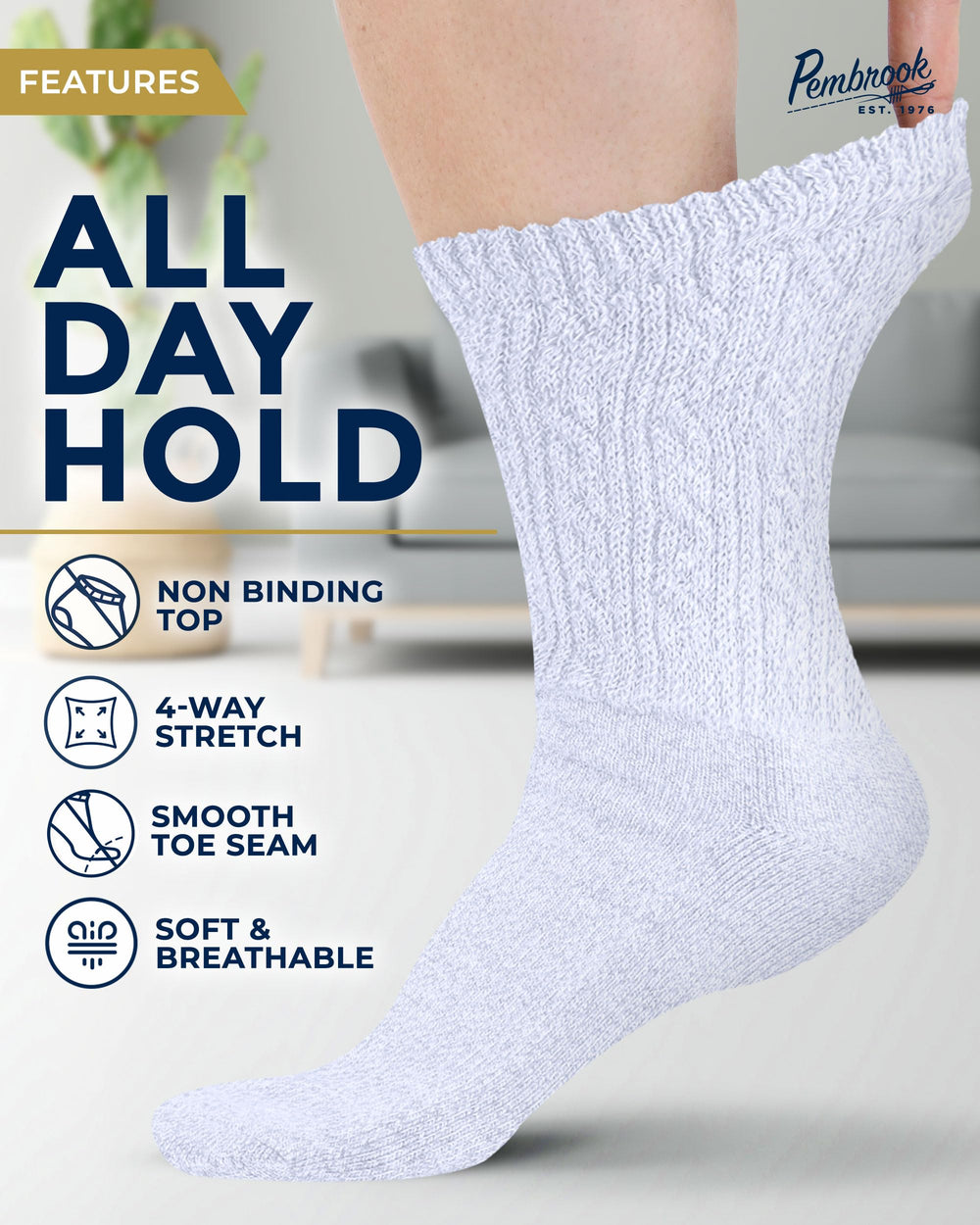 Pembrook Diabetic Socks for Women featuring a non-binding top for relaxed fit.