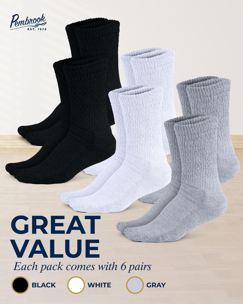 Pembrook bamboo viscose socks offer moisture-wicking durability.