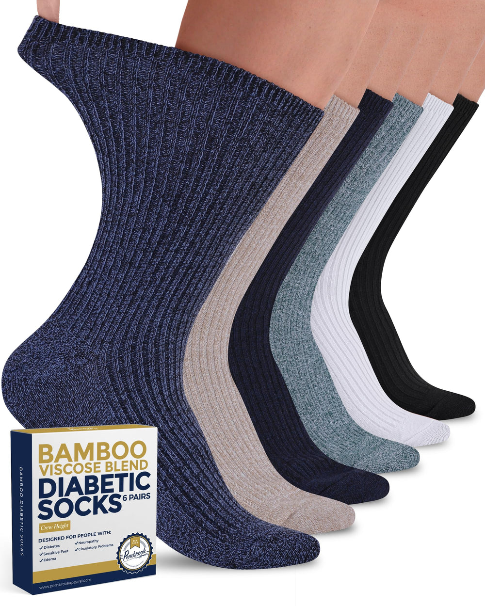 Pembrook women's diabetic socks ribbed knit close-up shows breathable bamboo viscose for comfort.