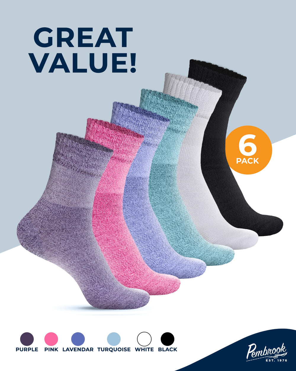 Pembrook durable, machine-washable socks designed for everyday wear.