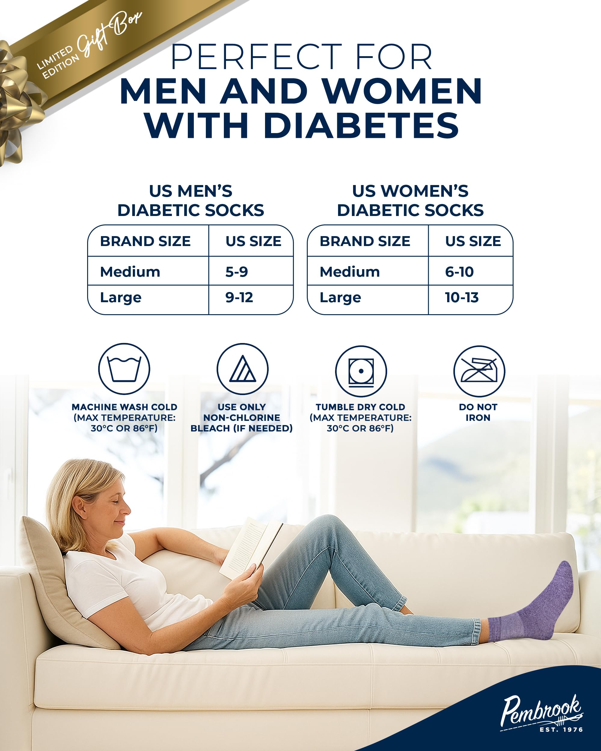 Pembrook machine-washable socks shown in a laundry setting for easy care.
