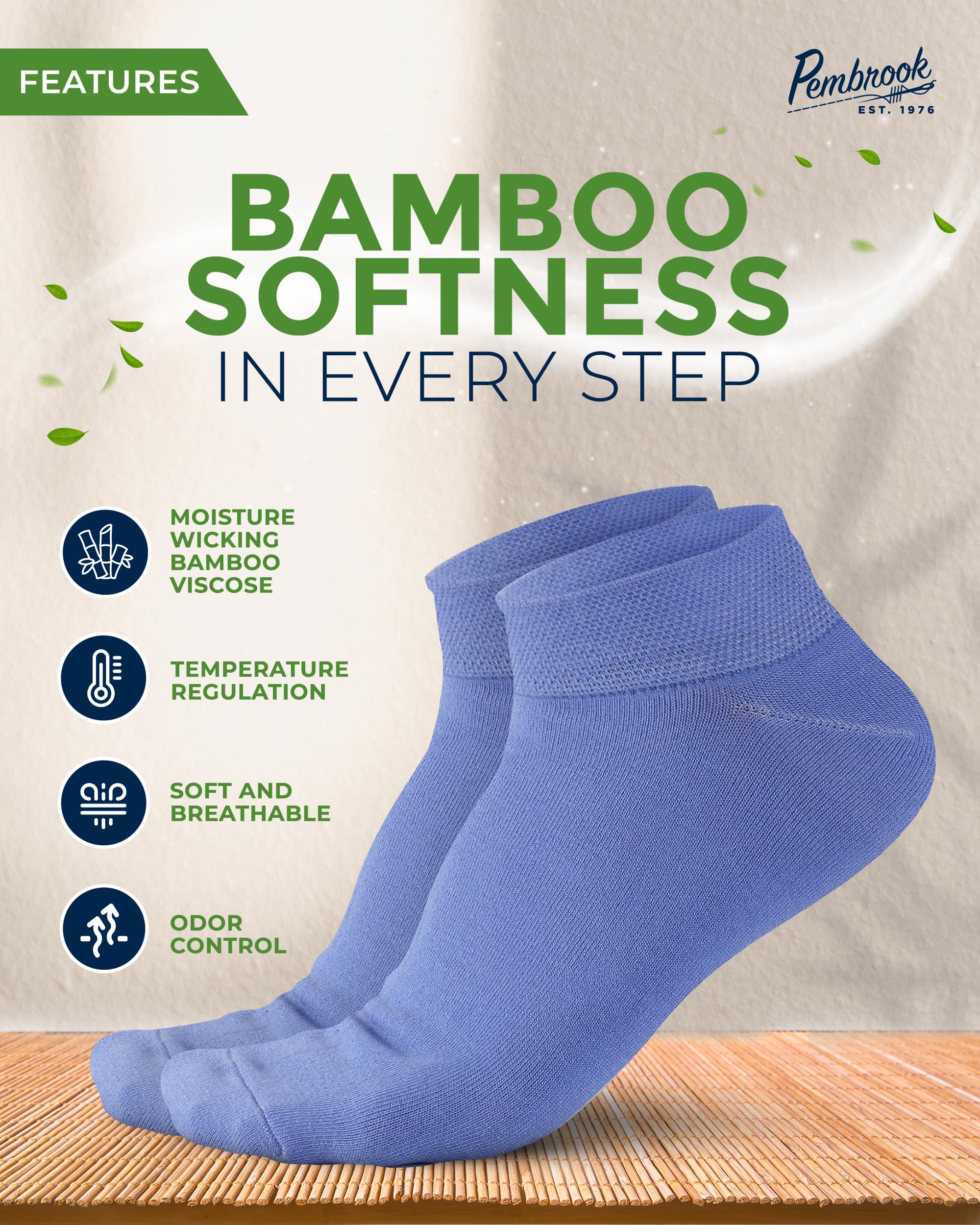 Pembrook medias tobilleras diabéticas de bambú en blanco, absorben la humedad.