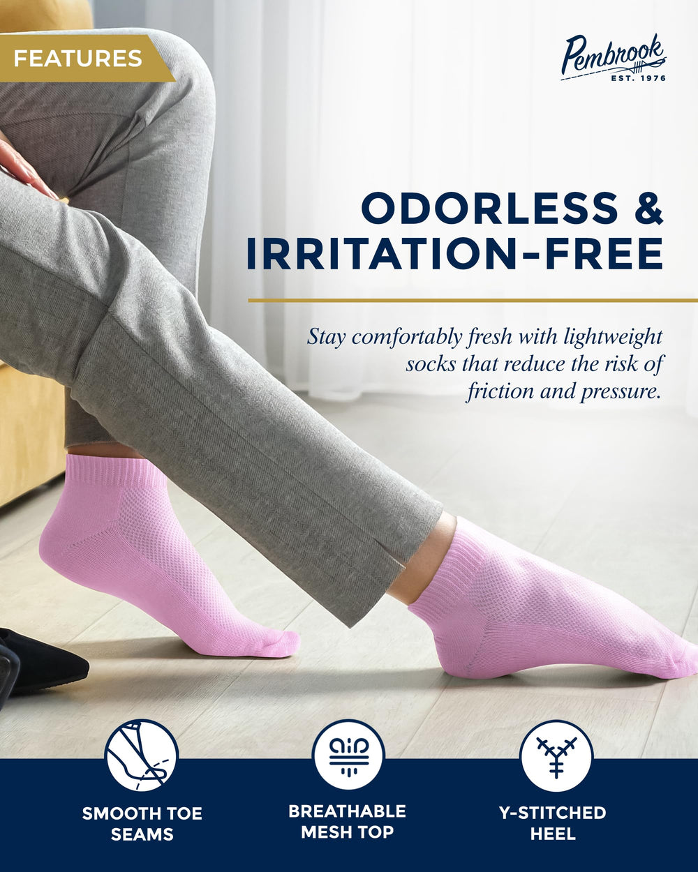 Pembrook men's diabetic socks, low-cut style, ideal under casual shoes.