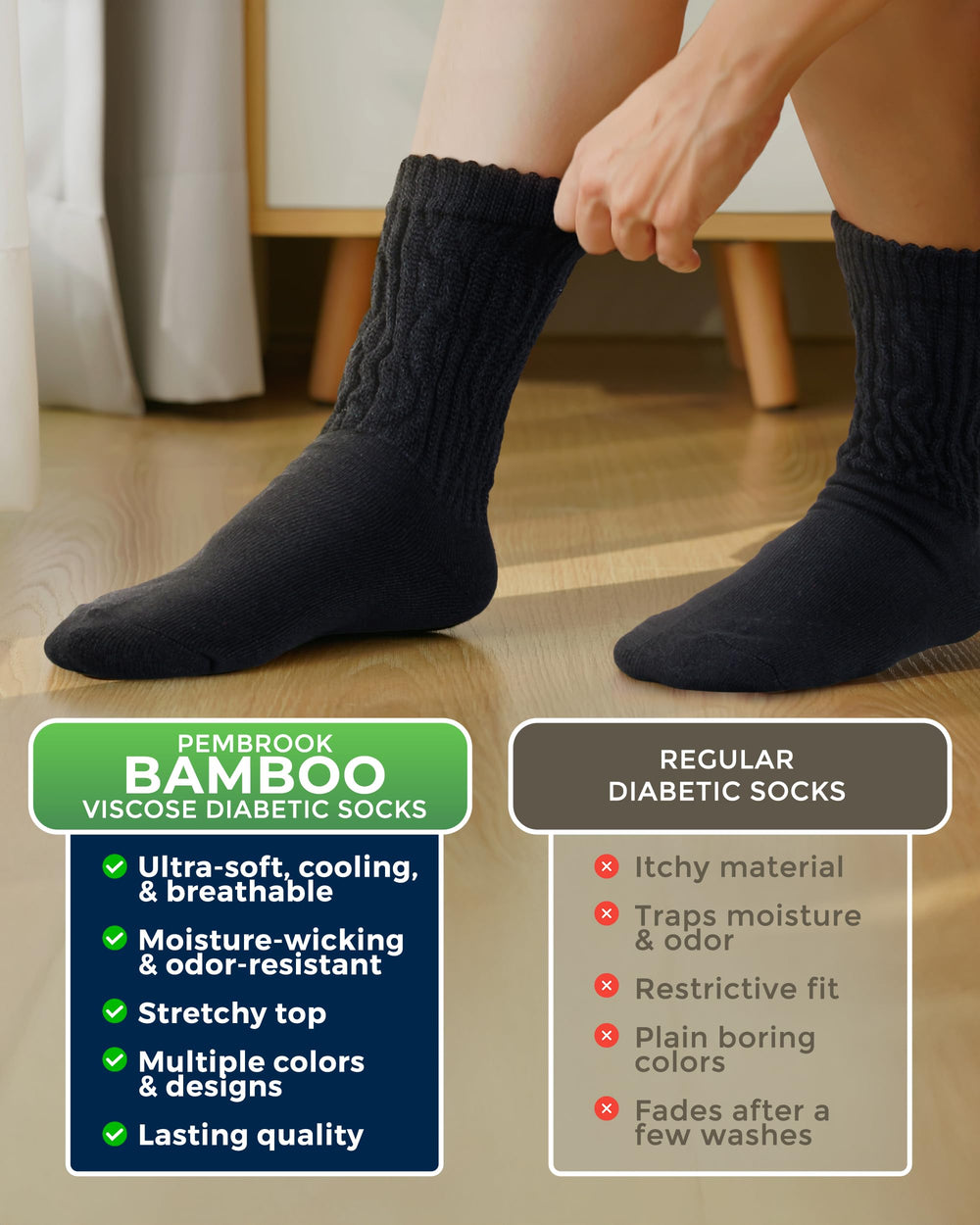 Pembrook moisture-wicking diabetic socks designed to keep feet dry