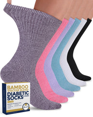 Pembrook pack-shot shows ribbed knit bamboo diabetic socks in multiple colors for everyday comfort.