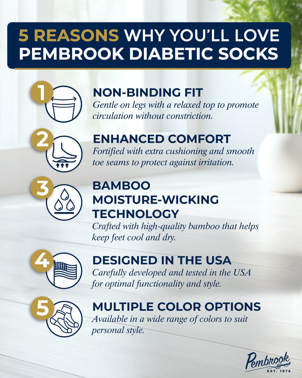 Pembrook ribbed-knit diabetic socks women blue pack 6, breathable moisture-wicking.