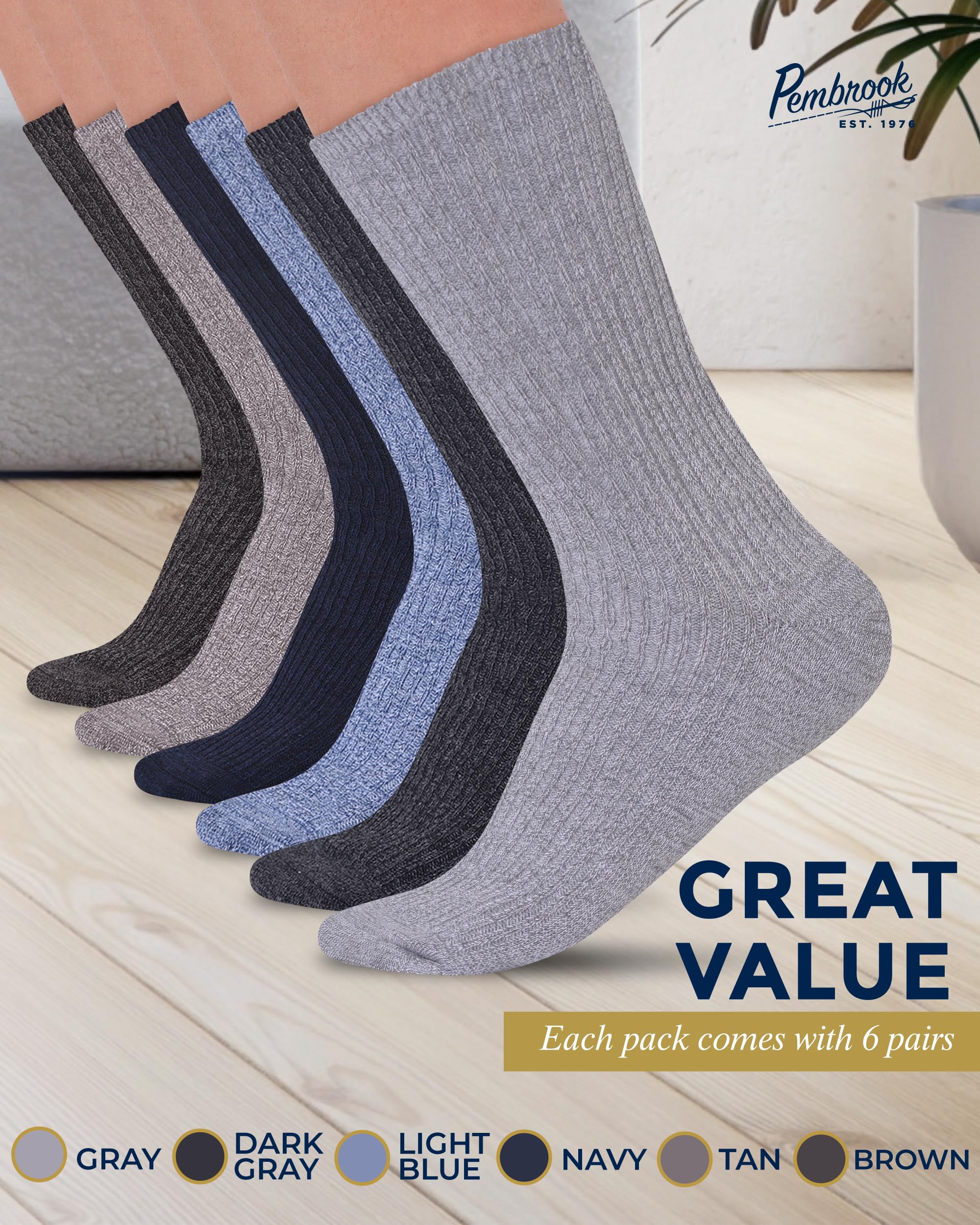 Pembrook ribbed-knit diabetic socks women light-grey pack 6, chafe-free wear.