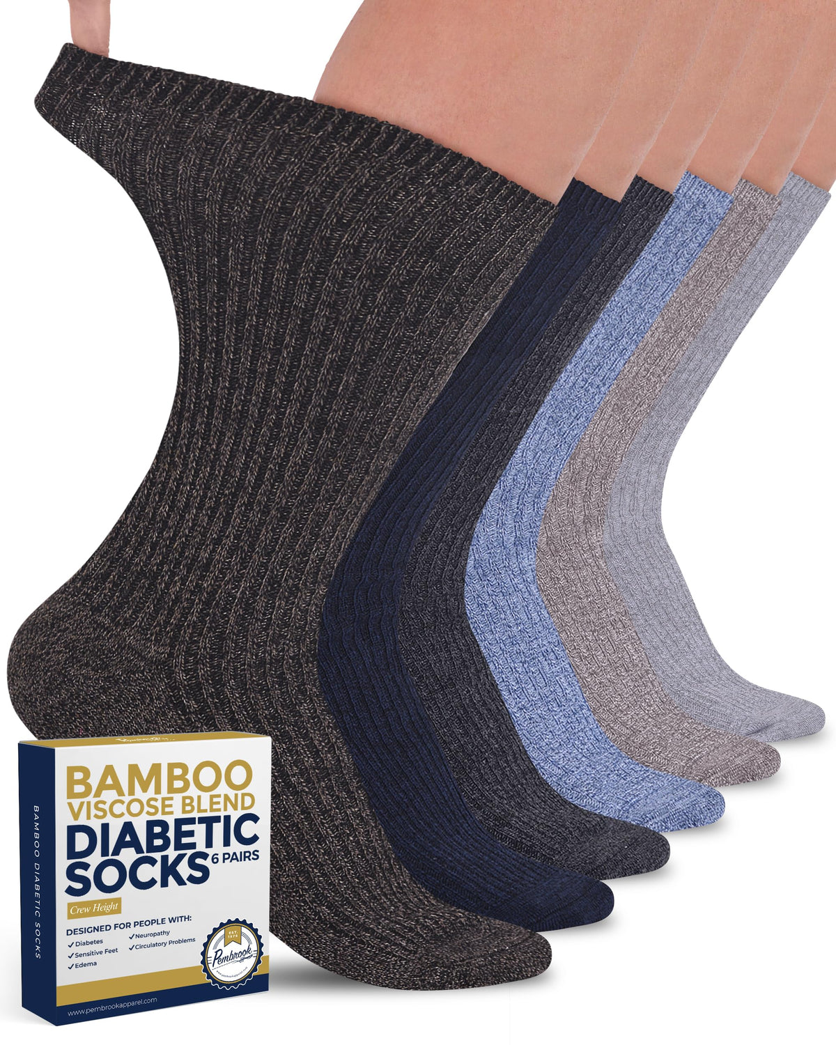 Pembrook ribbed-knit diabetic socks women tan pack 6, all-day comfort.