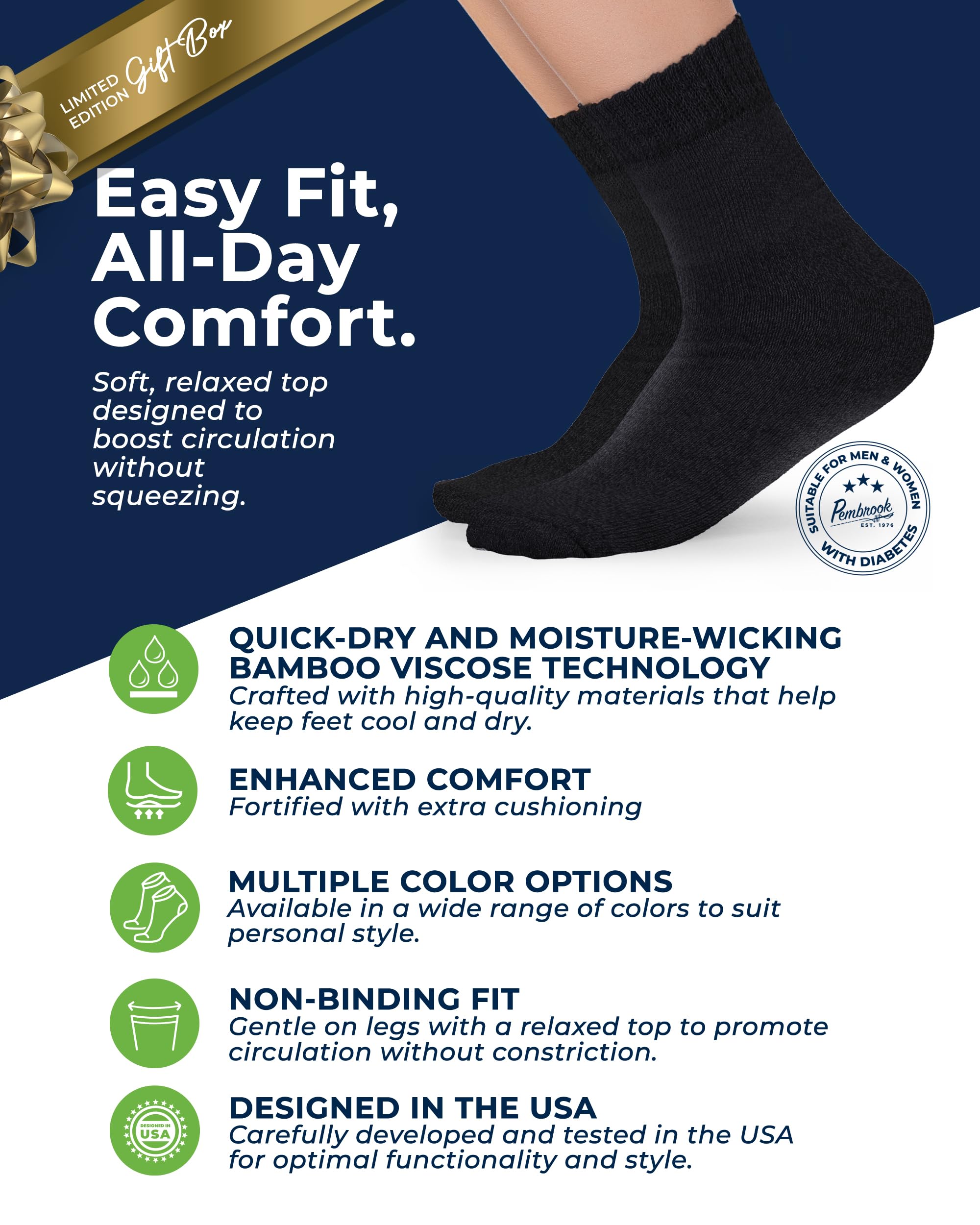 Pembrook seamless toe diabetic socks for women