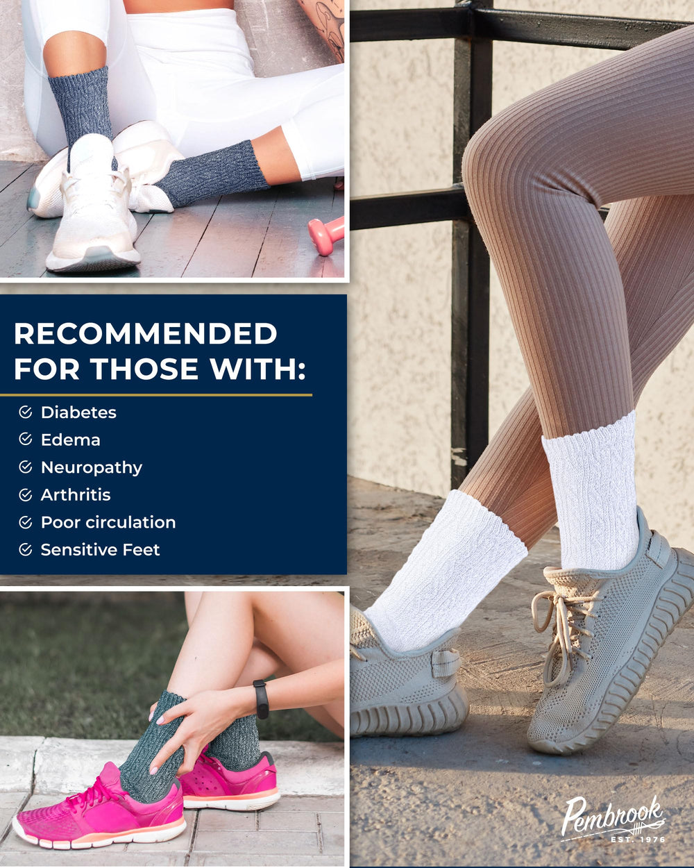 Pembrook smooth toe seam socks reduce irritation for sensitive feet