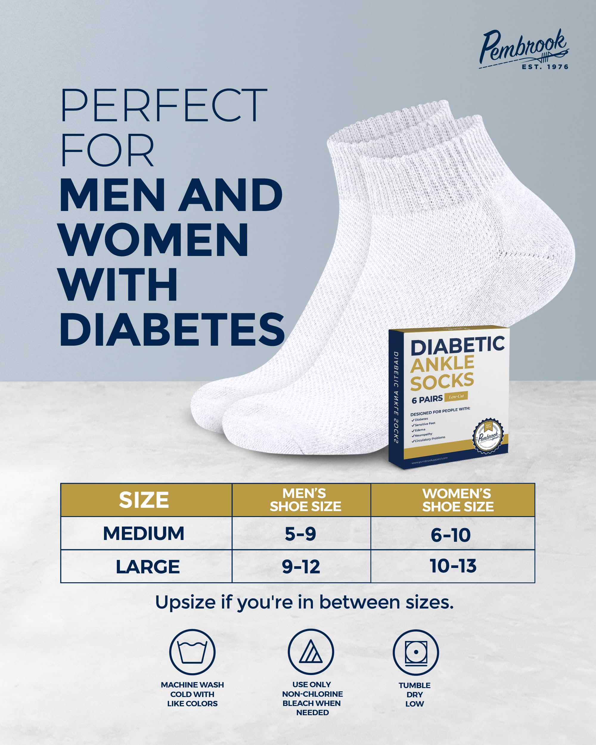 Pembrook white diabetic socks multi-color pack with durable color