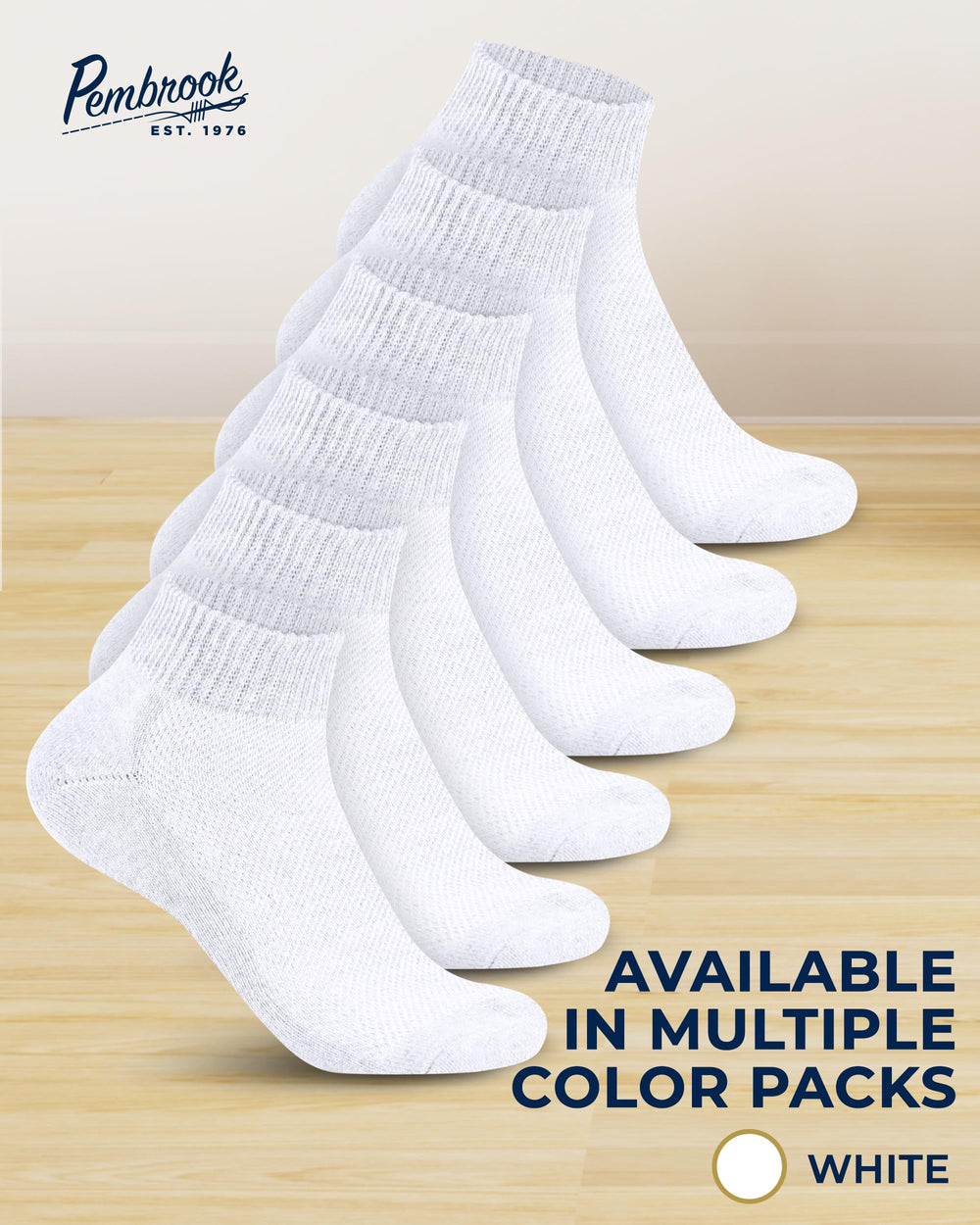 Pembrook white diabetic socks size options offer easy care
