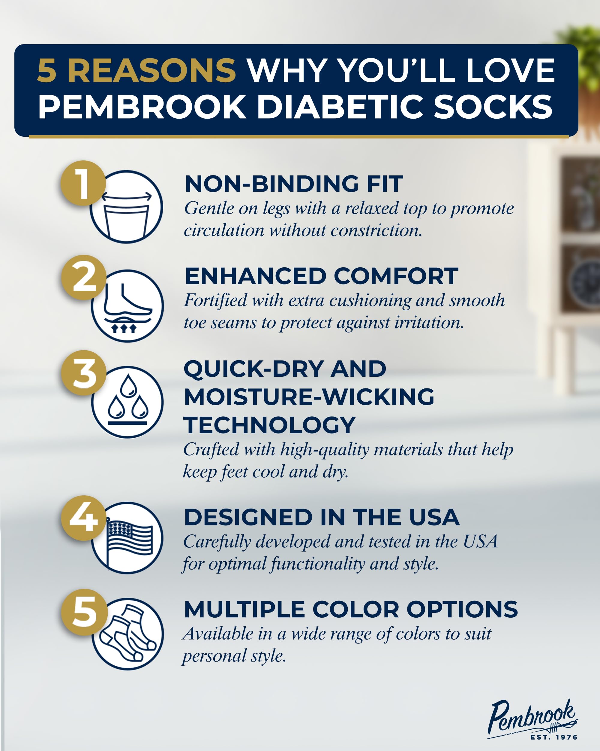 Pembrook white diabetic socks stretch-top design supports better fit