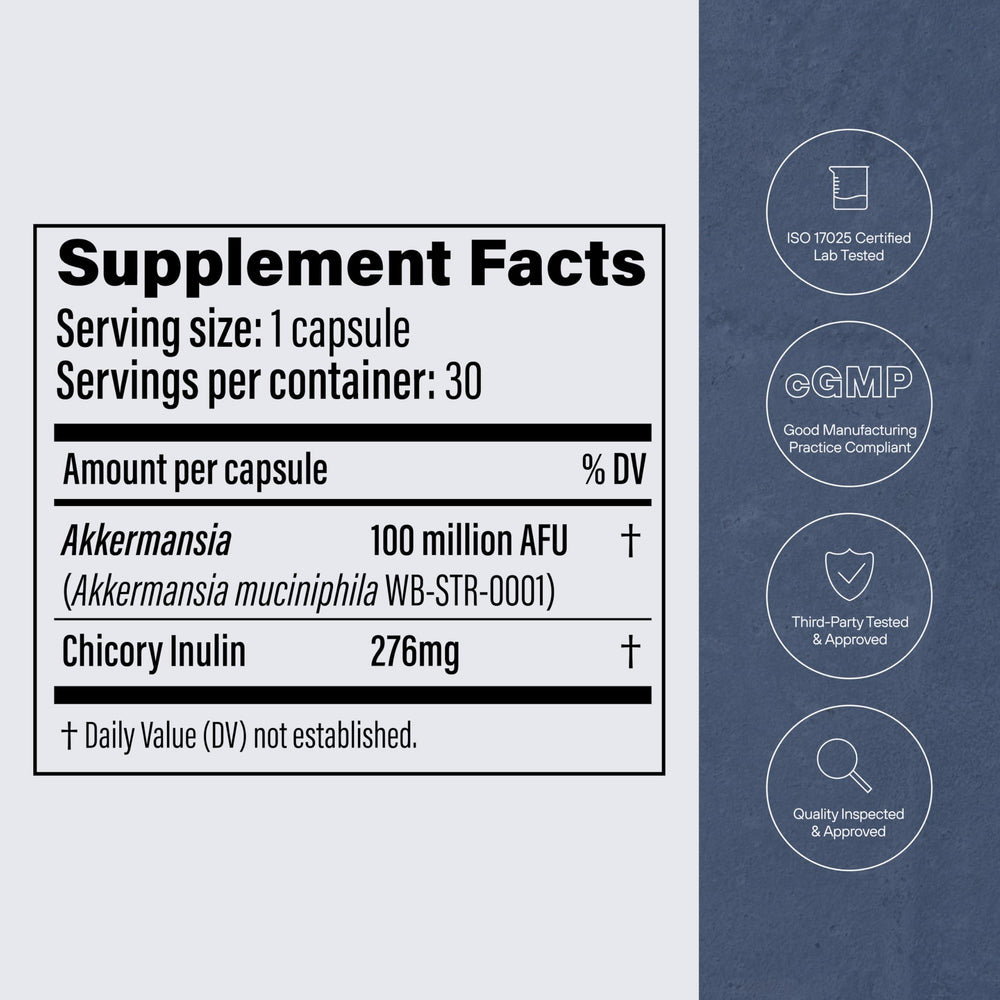 Pendulum Akkermansia probiotic bottle opened to reveal capsules.