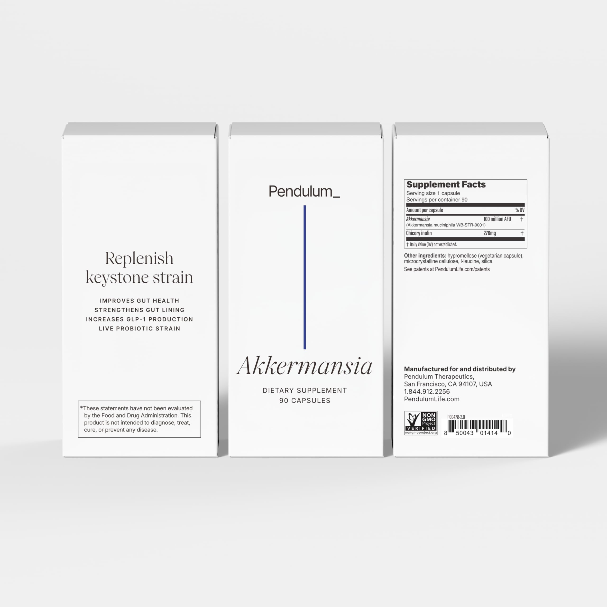 Pendulum Akkermansia probiotic bottle pouring capsules into hand.