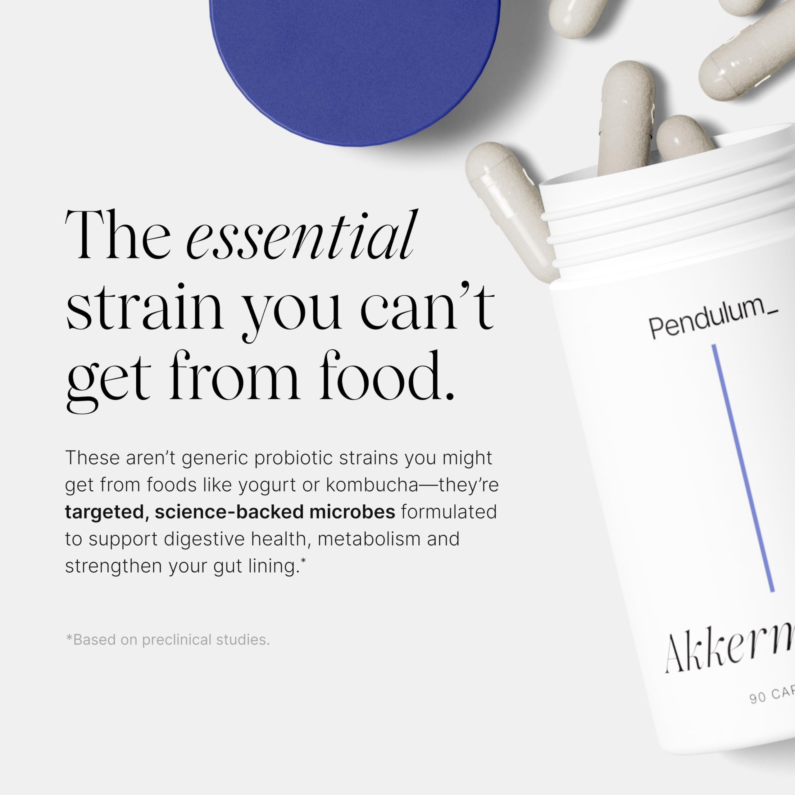 Pendulum Akkermansia probiotic label detail emphasizing third-party testing.