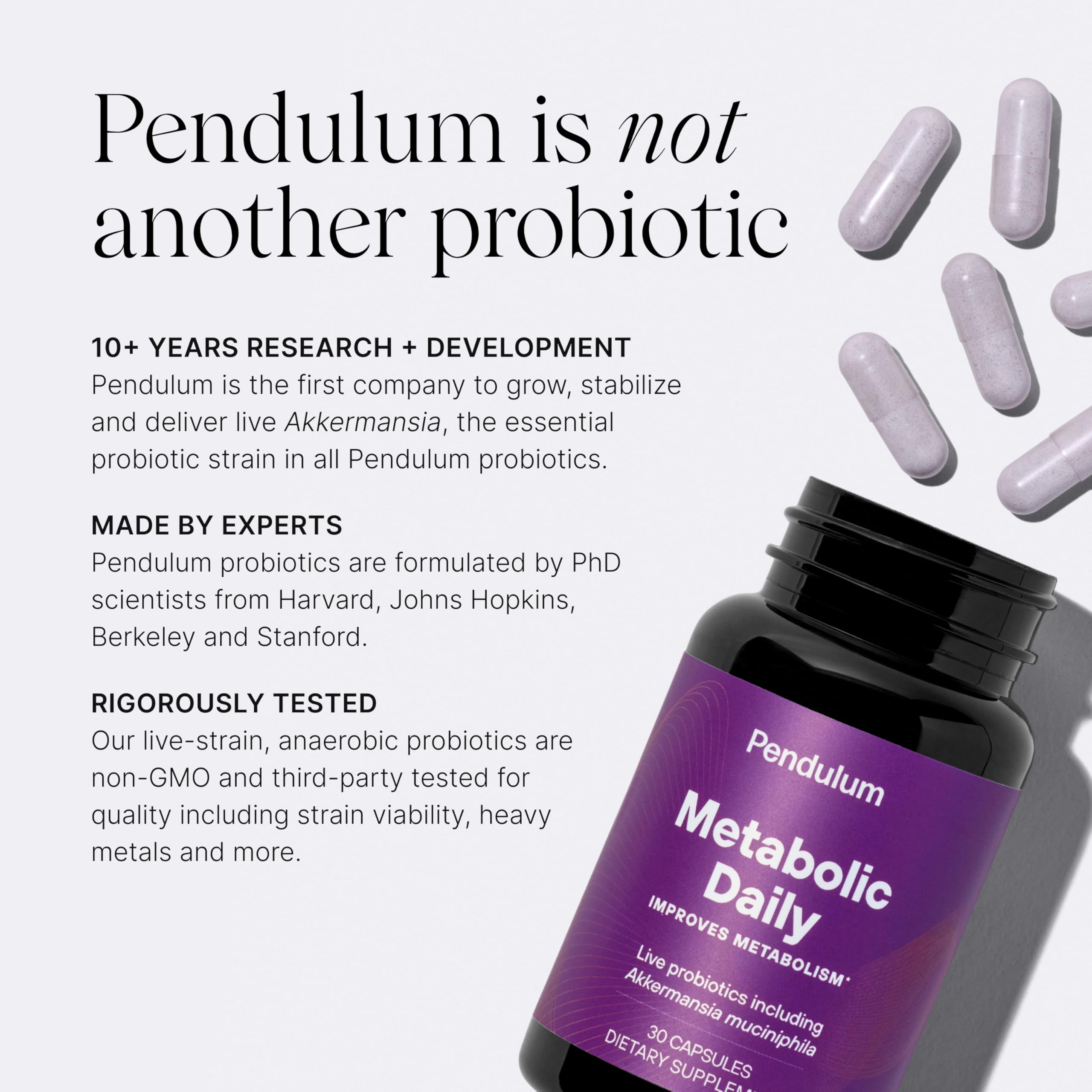 Pendulum Metabolic Daily label close-up emphasizing science-backed ingredients