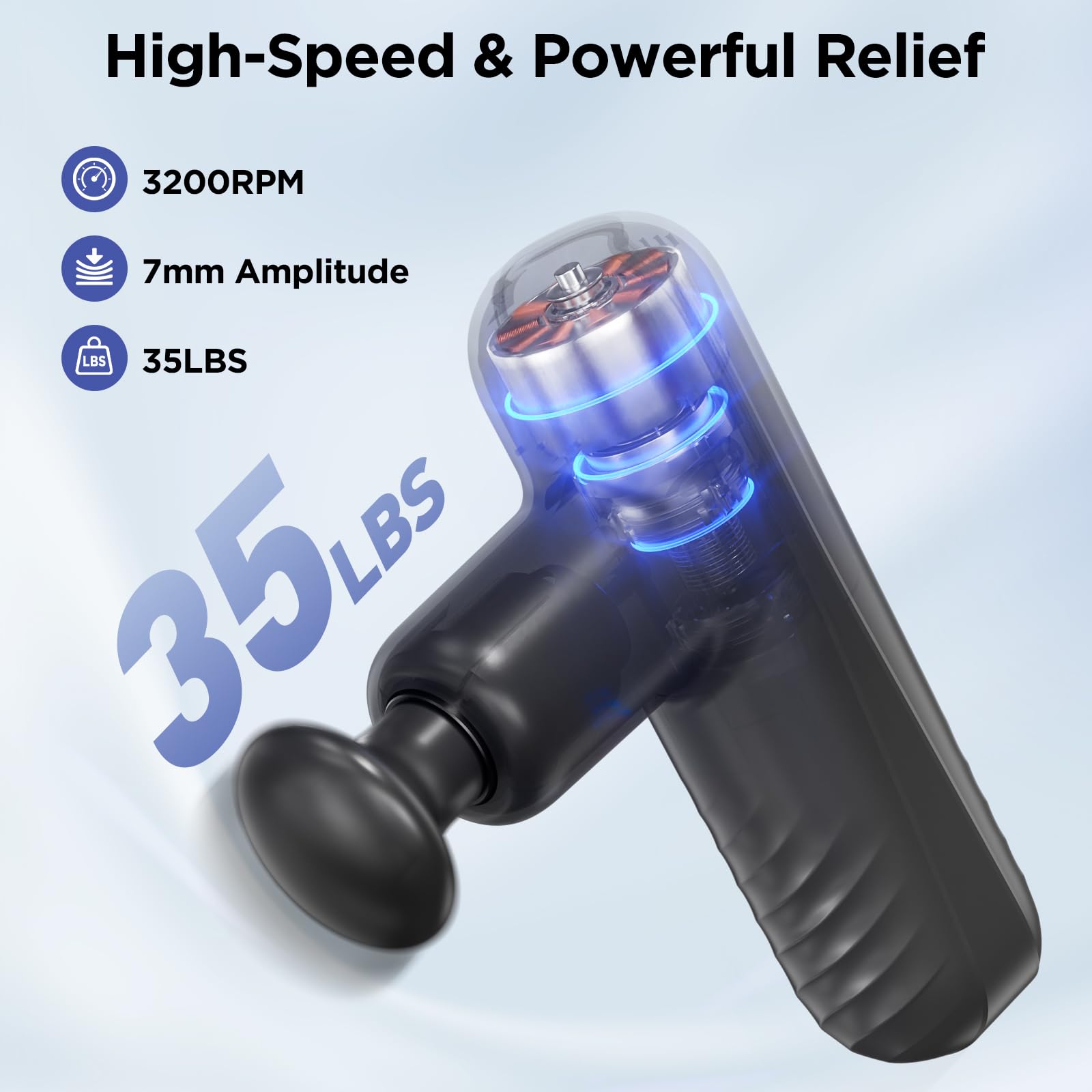 Penjoy Mini Massage Gun held in hand demonstrates portable energy for quick relief.