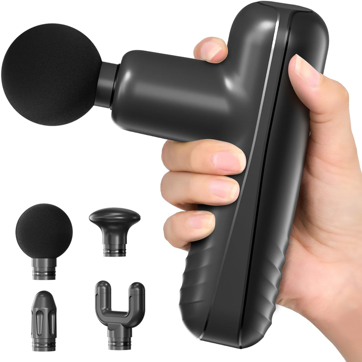 Penjoy Mini Massage Gun side view shows compact ergonomics for easy grip.