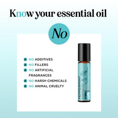 Maple Holistics peppermint oil roll-on applying to skin during quick pick-me-up