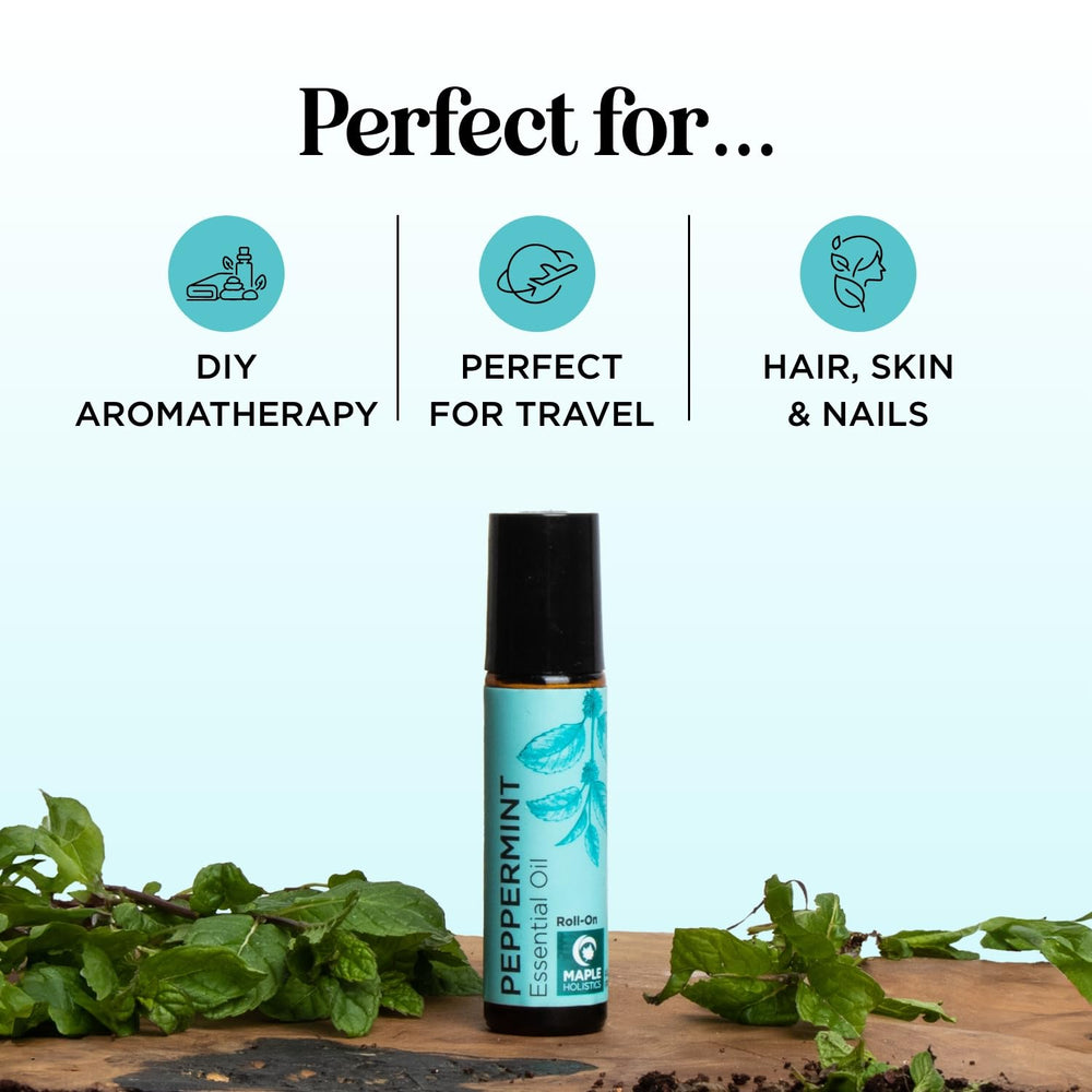 Peppermint oil roll-on in hand ready for use during errands
