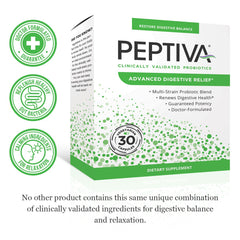 Peptiva Advanced label and bottle highlighting trusted daily probiotic use.