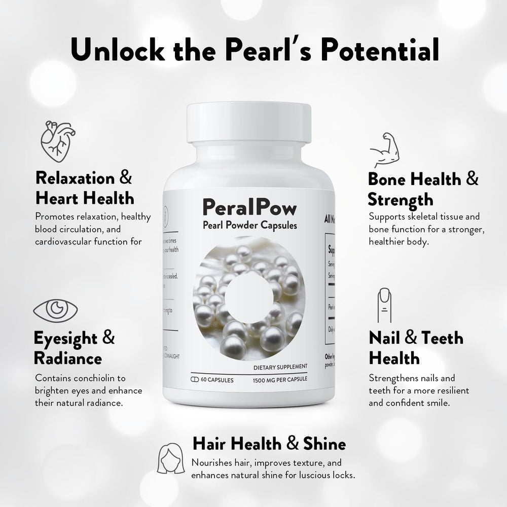 Peralpow bottle label emphasizing sustainably sourced calcium and amino acids.