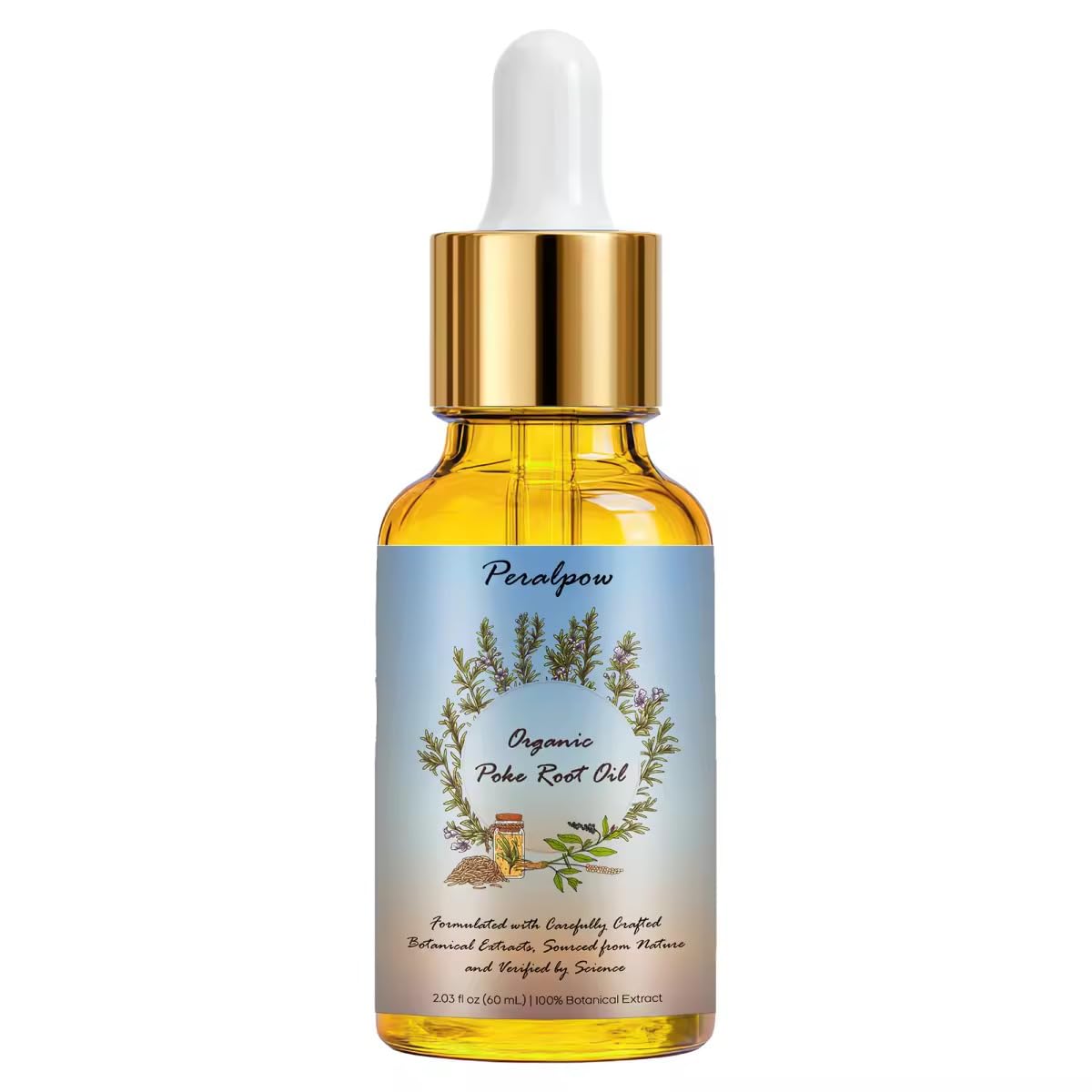 Peralpow poke-root infused castor oil bottle for deep tissue comfort and easy daily use.