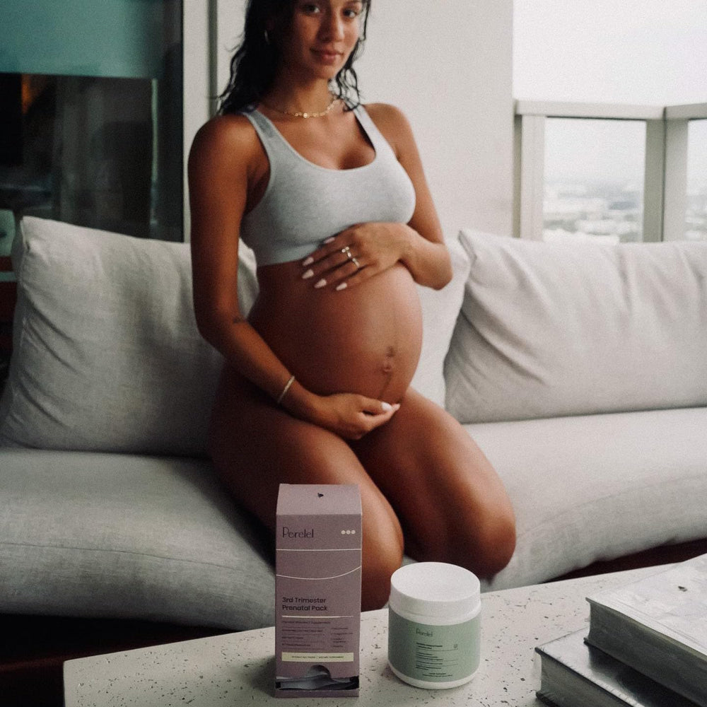Perelel packaging and sachets showing complete late-pregnancy kit.