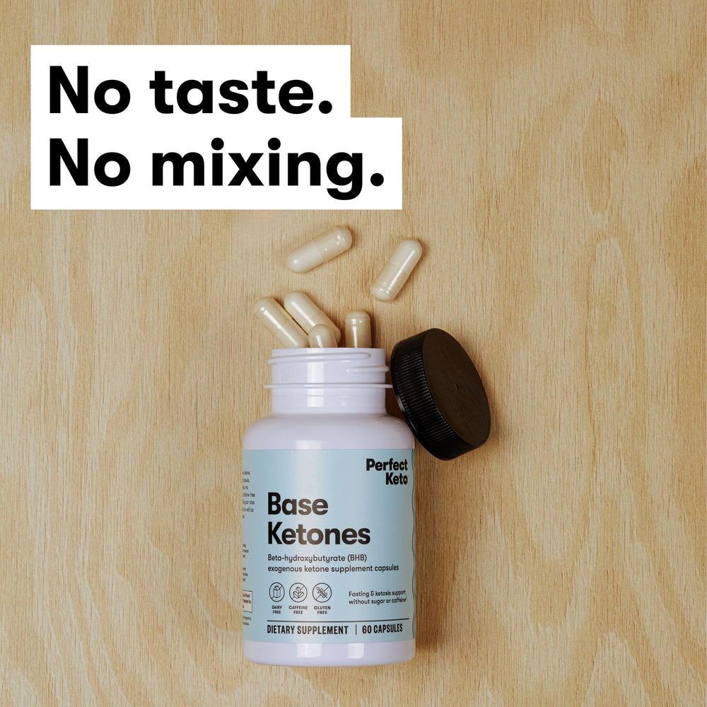 Perfect Keto goBHB capsules closeup showing capsule texture for ketosis support.