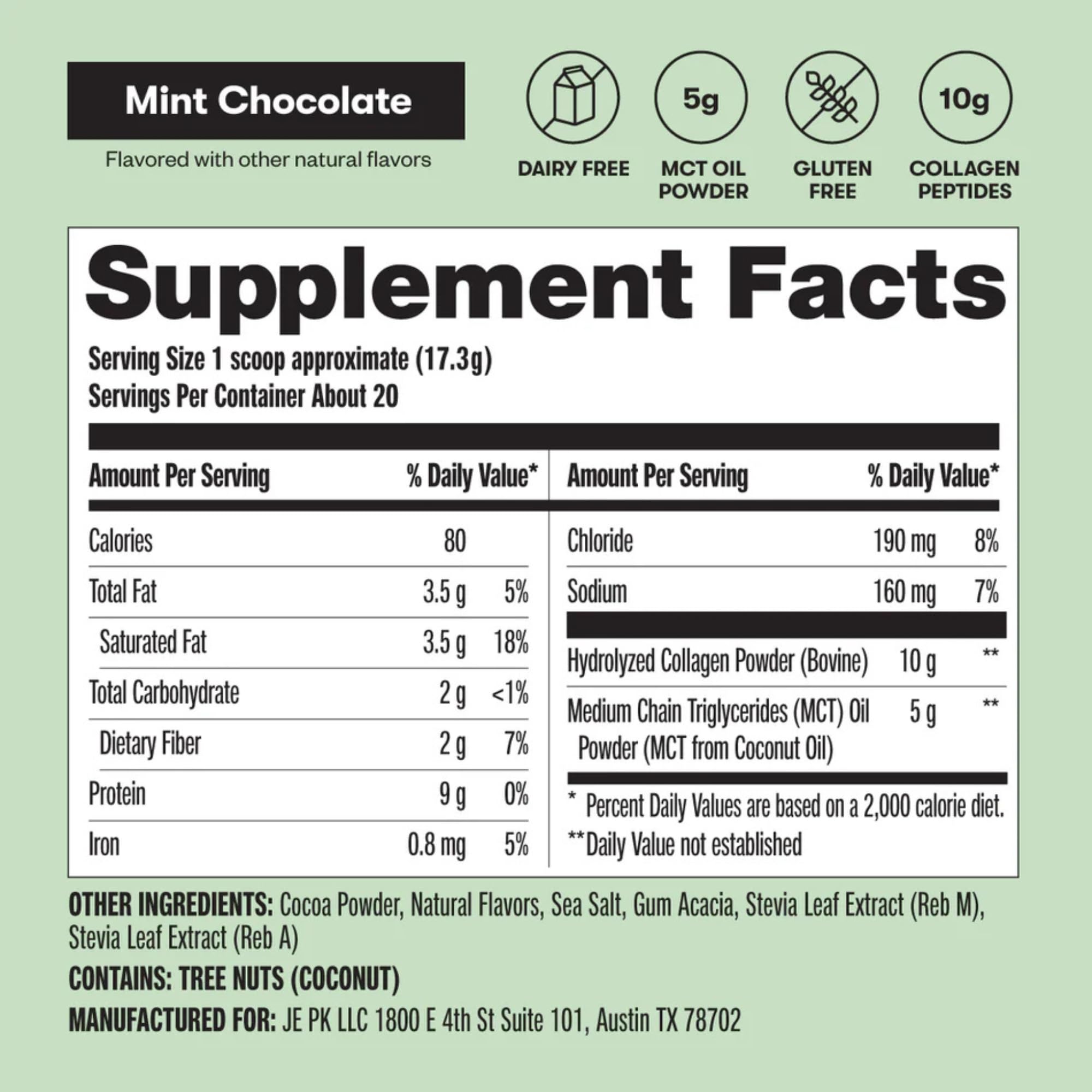Perfect Keto Collagen Mint Chocolate packaging display emphasizes keto-friendly convenience.