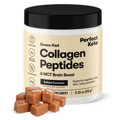 Perfect Keto Collagen Peptides Salted Caramel dissolves smoothly into coffee for creaminess.