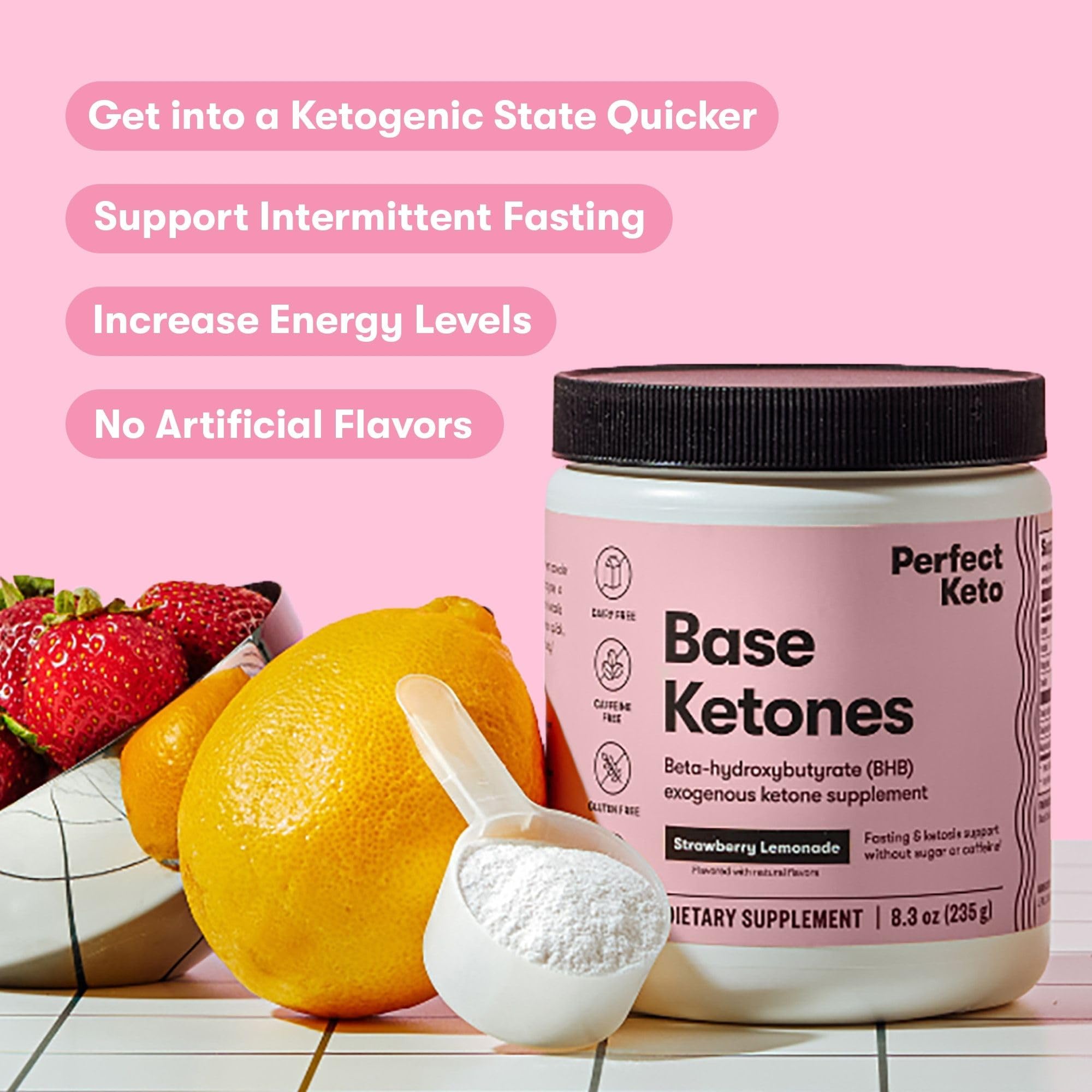 Perfect Keto Exogenous Ketones glass with ice for refreshing intake
