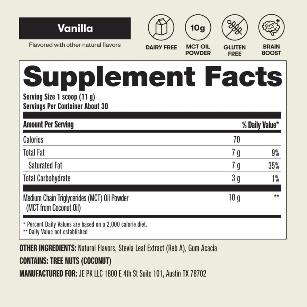 Perfect Keto vanilla MCT powder stirred into tea for a smooth drink