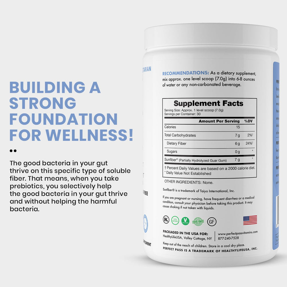 PERFECT PASS tub on the counter—gluten-free, non-GMO, kosher certified.