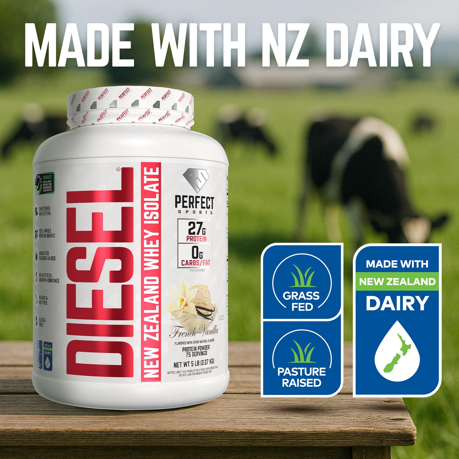 Diesel whey scoop illustrating convenient, accurate protein dosing.