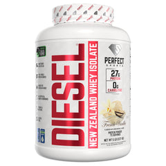Perfect Sports Diesel whey tub showing premium NZ whey protein for post-workout fueling.