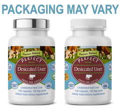 Hand holding Perfect Supplements beef liver capsules for natural energy support.