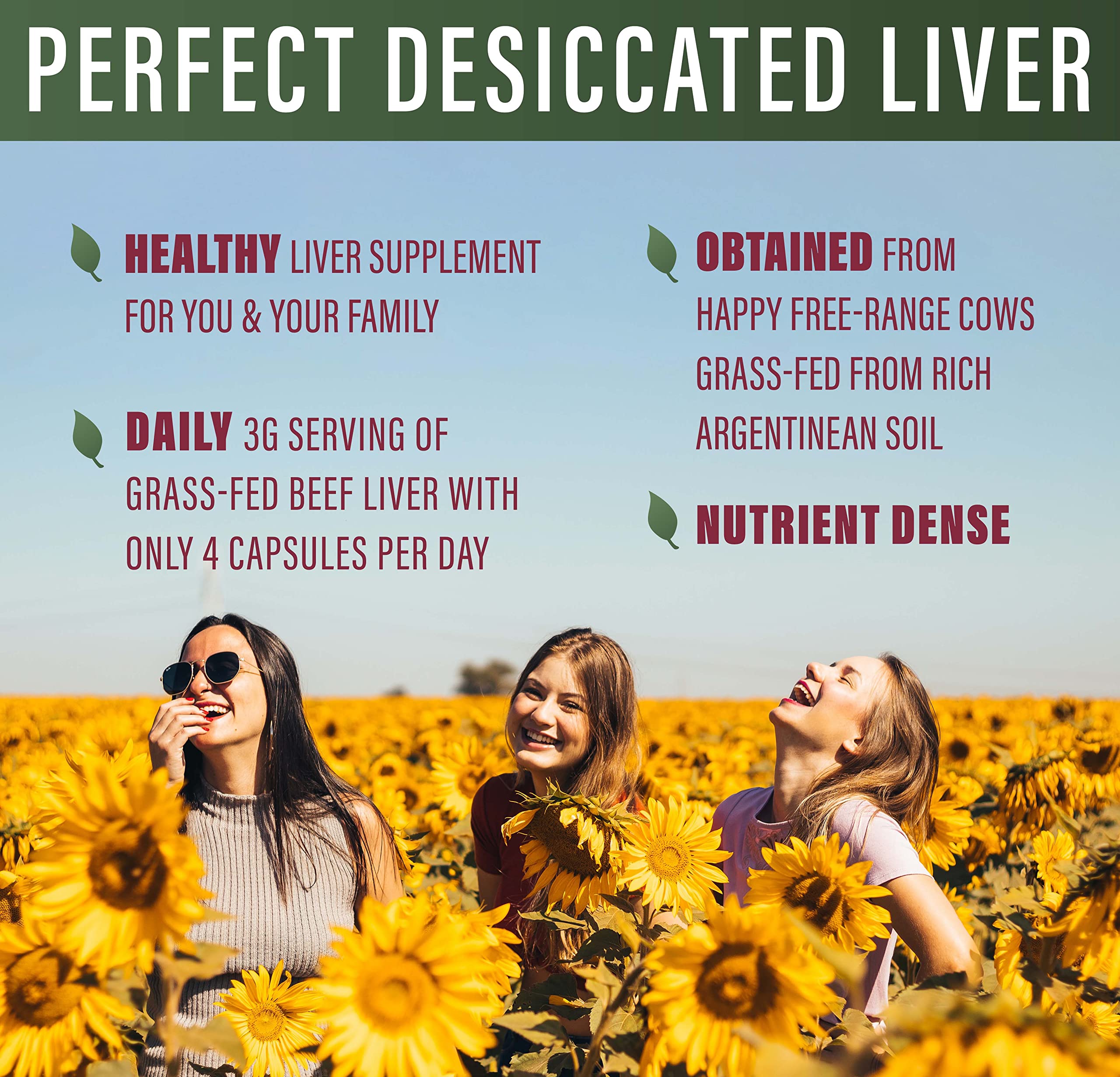 Perfect Supplements grass-fed beef liver ingredients label, highlighting natural source and clean nutrition.