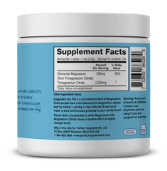 Scoop of Perfect Supplements magnesium citrate powder indicating easy mixing