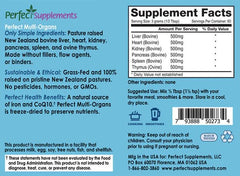 Perfect Supplements Perfect Multi-Organs label closeup shows six glandulars for balance.