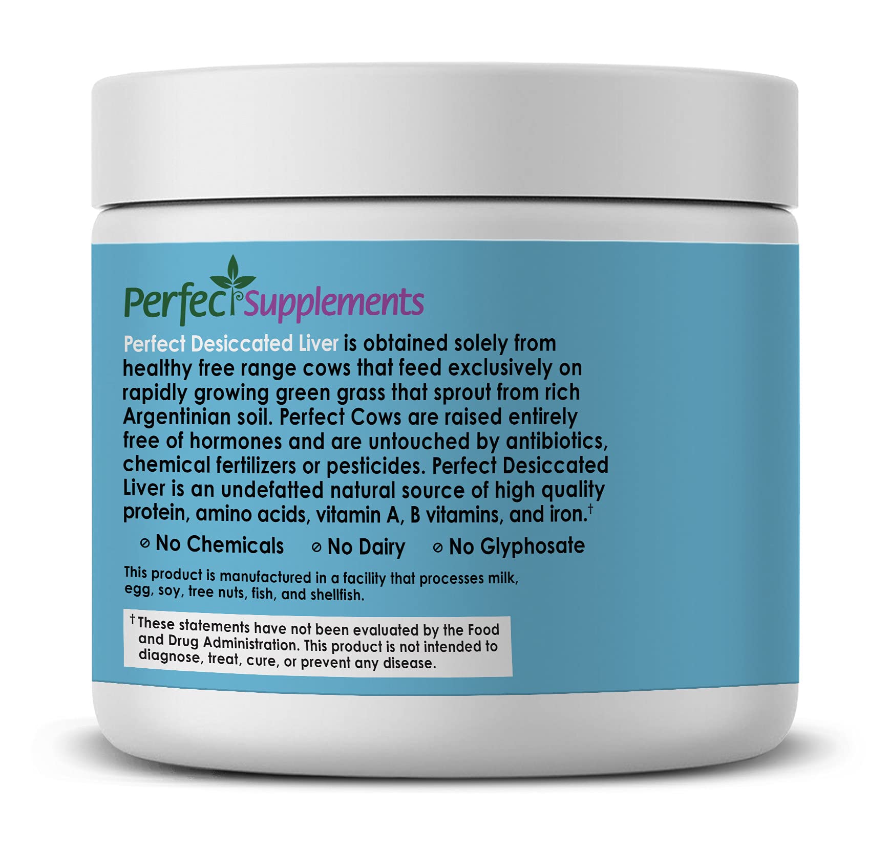 Perfect Supplements undefatted liver powder close-up, showing smooth texture and high nutrient density.