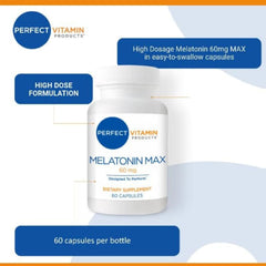 Perfect Vitamin Products melatonin 60mg dosage label highlights precision dosing