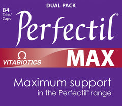 Perfectil Max tablets close-up highlighting micro-nutrient formula for skin health