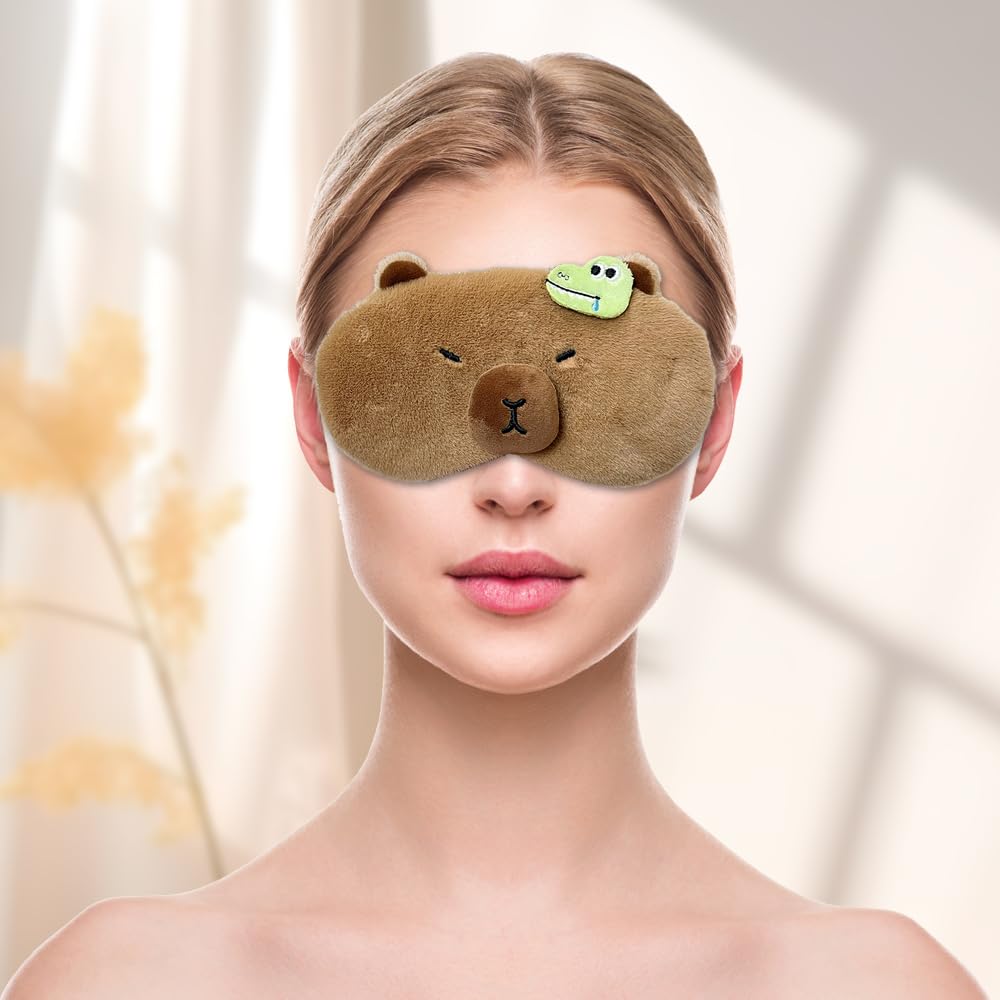 PERFECTSIGHT Capybara design eye mask closeup shows plush texture and comfort