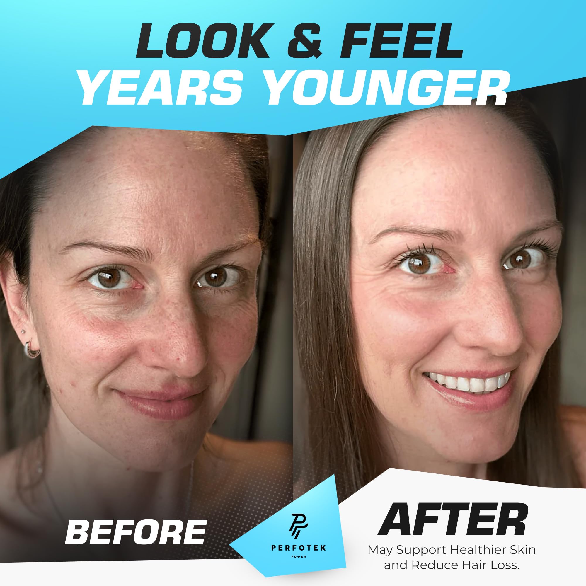 Perfotek Collagen Powder scoop emphasizes convenient daily servings.