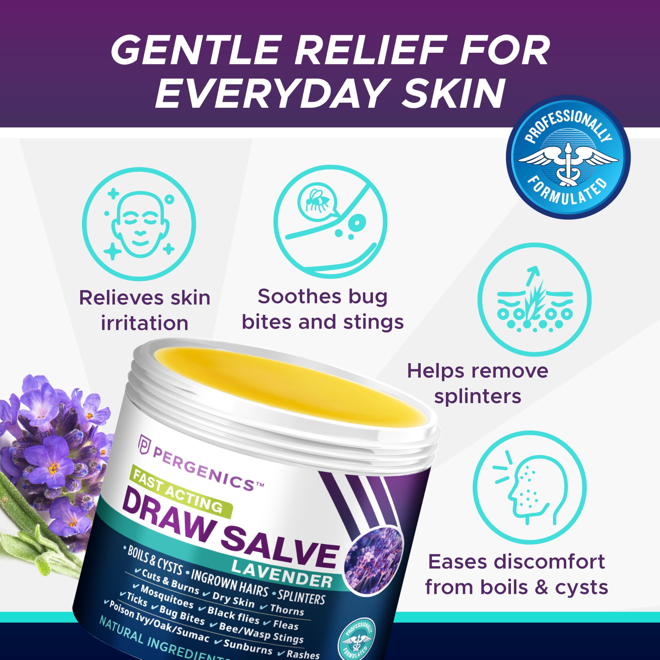 Pergenics Drawing Salve lavender scent evokes calming experience