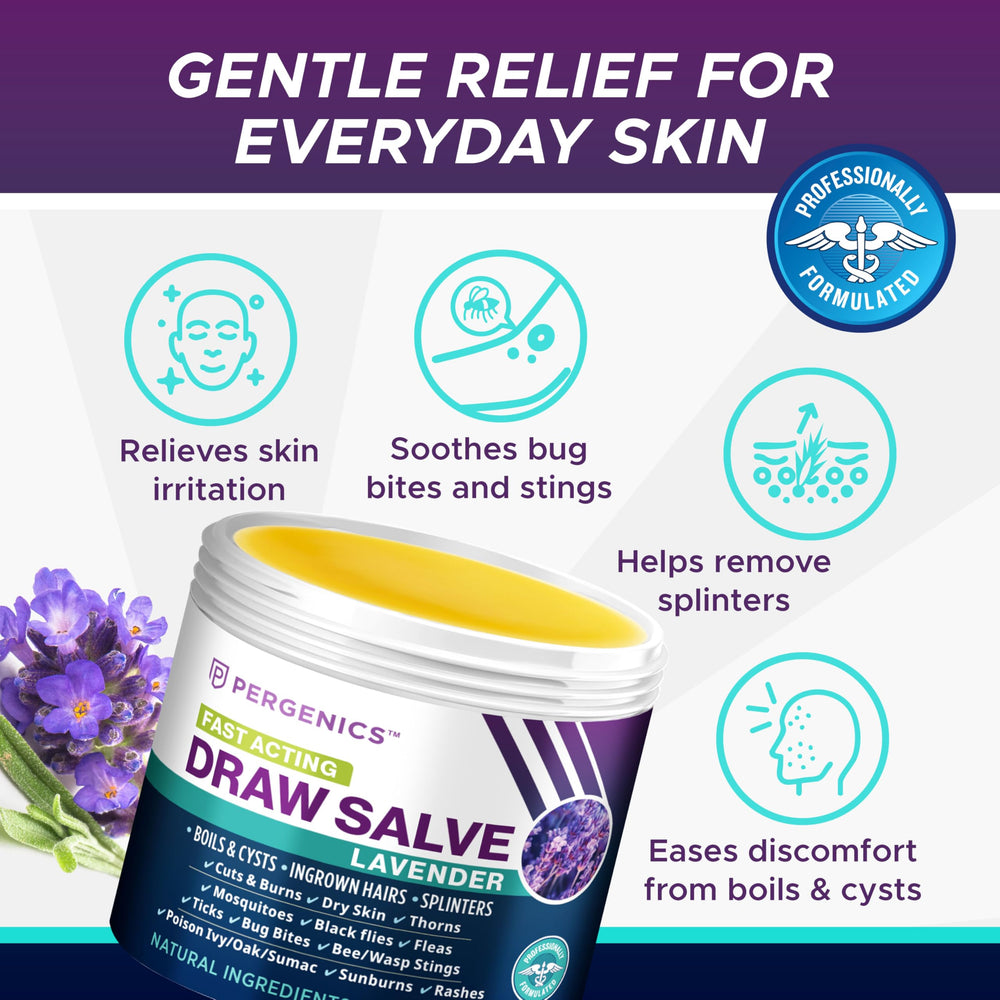 Pergenics Drawing Salve lavender scent evokes calming experience