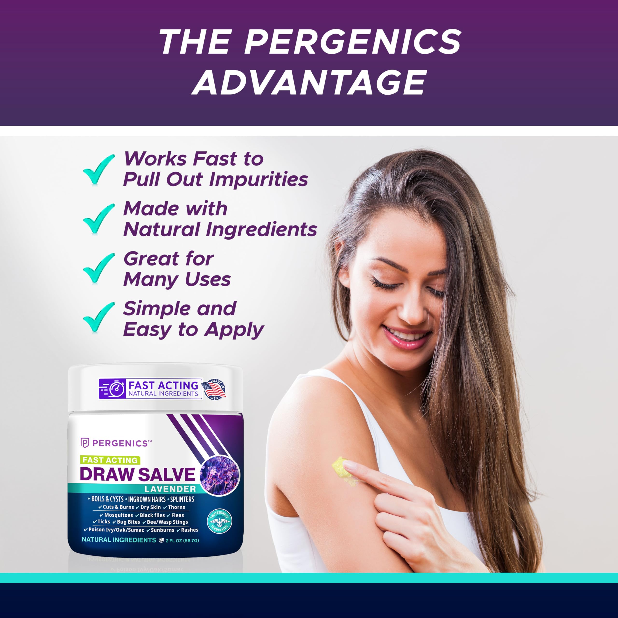 Pergenics Drawing Salve packaging box highlights USA-made quality