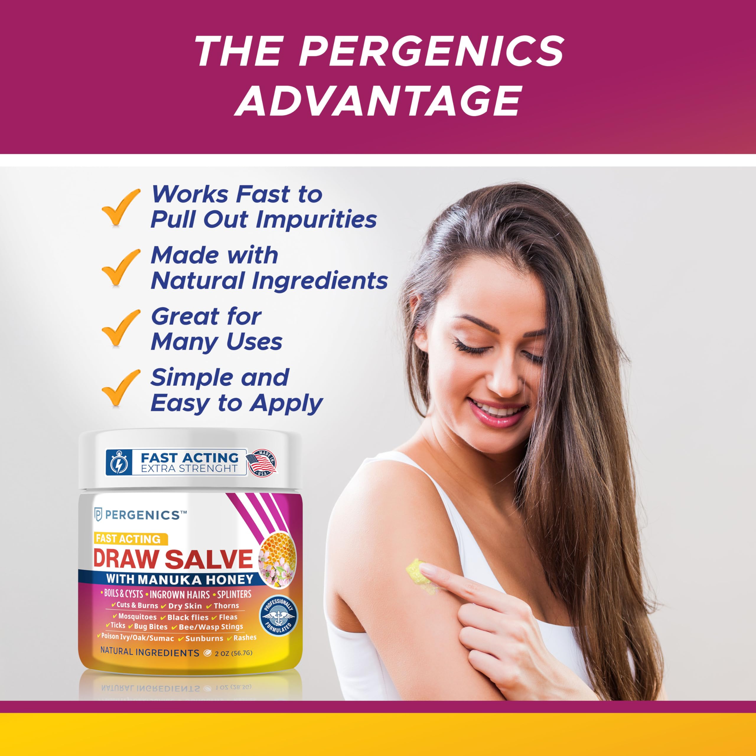 Pergenics Draw Salve being applied for gentle skin soothing